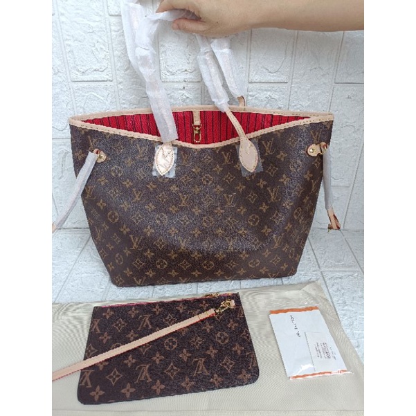 tas fashion tote  LV neverfull kulit matang, Tote bag lv