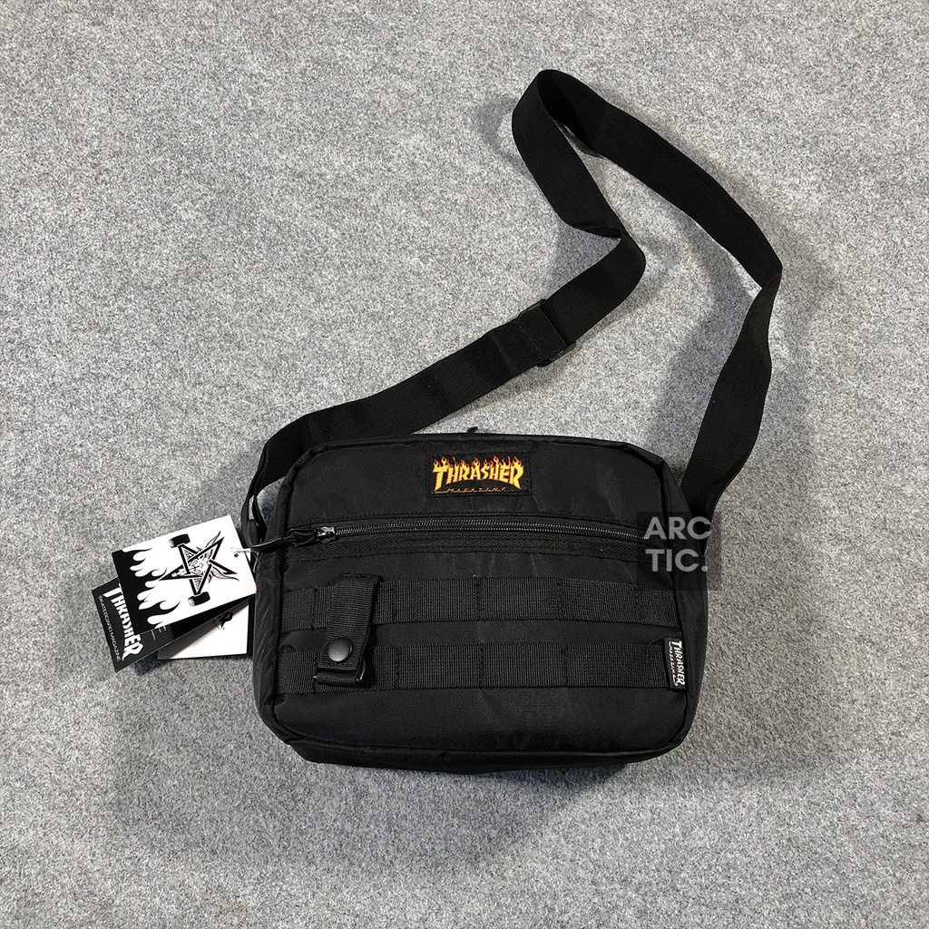 THRASHER FLAME LOGO SHOULDER BAG BLACK ORIGINAL | TAS THRASHER