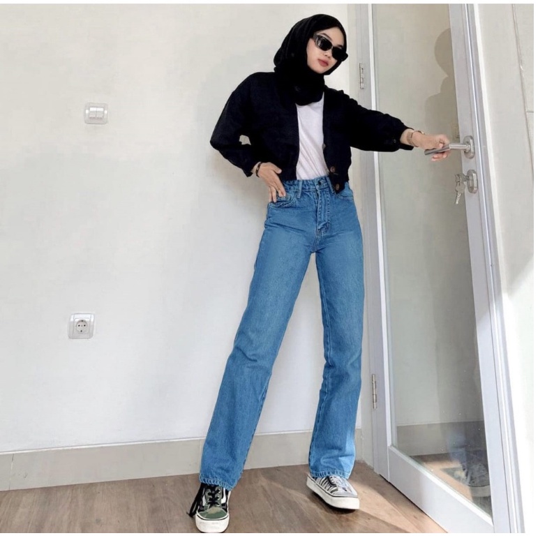 Magcun Store  - CELANA HIGH WAIST KULOT PANJANG  LOOSE 101 CM - BOYFRIEND KULOT JEANS MUSIM PANAS GAYA KOREA