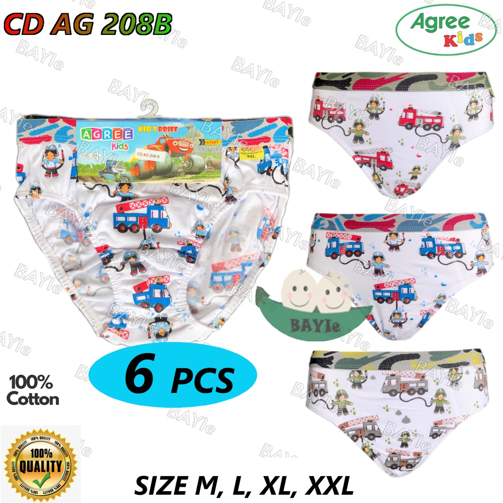 BAYIe - 6 Pcs Celana Dalam / CD Anak Laki-laki Cowok AGREE KIDS AG 208 B/ sempak anak  M L XL XXL