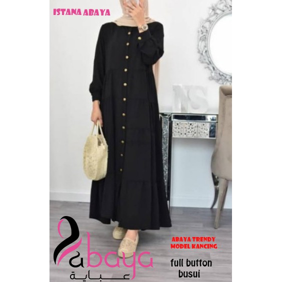 abaya trendy kancing buttom(bs busui)cantik bahan super adem