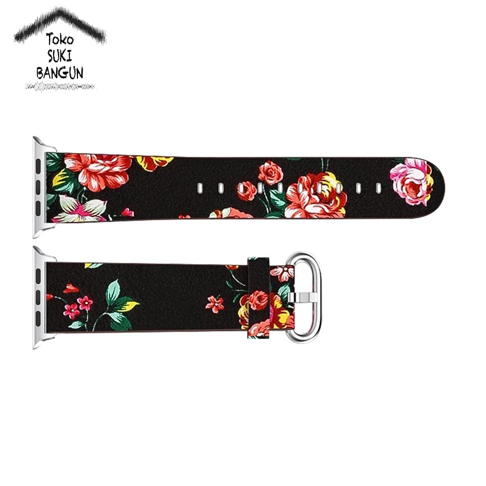 Strap Apple Watch Series Ultra 8 7 6 5 4 3 2 1 49mm 45mm 44mm 42mm TALI JAM Leather PRINTED FLOWER