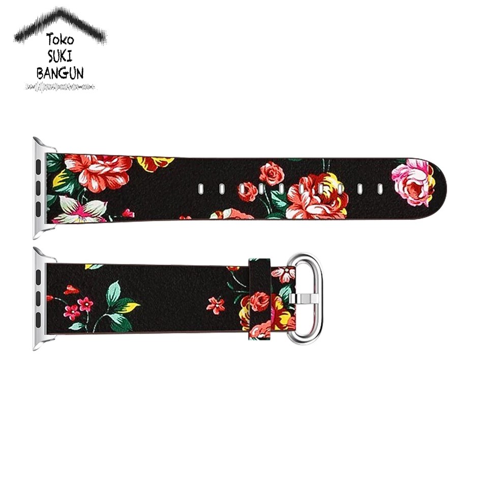 Strap Apple Watch Series 8 7 6 5 4 3 2 1 41mm 40mm 38mm TALI JAM Leather PRINTED FLOWER