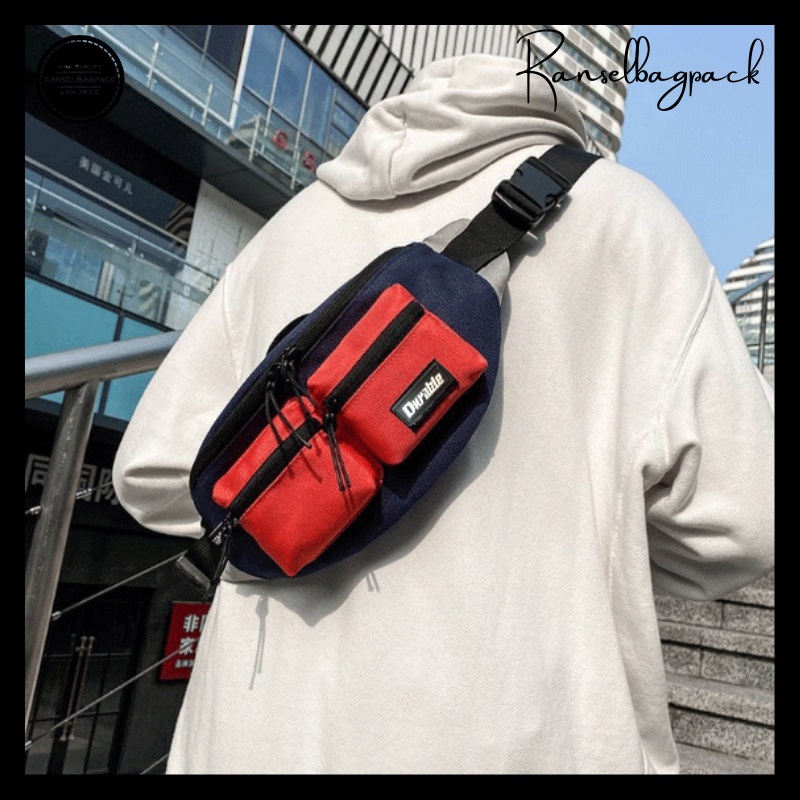 Tas Waistbag Pria - Selempang Bahu Gaya Model Kekinian Fashion Korea Terbaru Stylish Termurah Bagus Terbaru Kualitas Import Lokal Original Simple Casual Premium Classic Mini Traveling  Elegan  Unisex Laki-laki Cowok