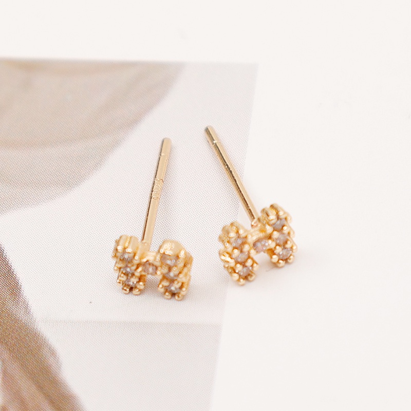 Anting Stud Bentuk H Geometris Aksen Kristal Untuk Wanita