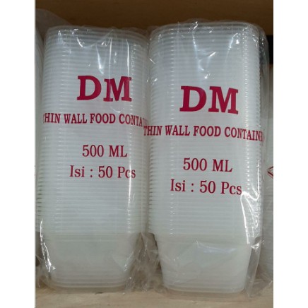 DM SQ 500 ML Kotak (50 pcs)  / Thinwall Plastik DM 500 ML SQUARE / Mangkok Plastik / Cup Kurma