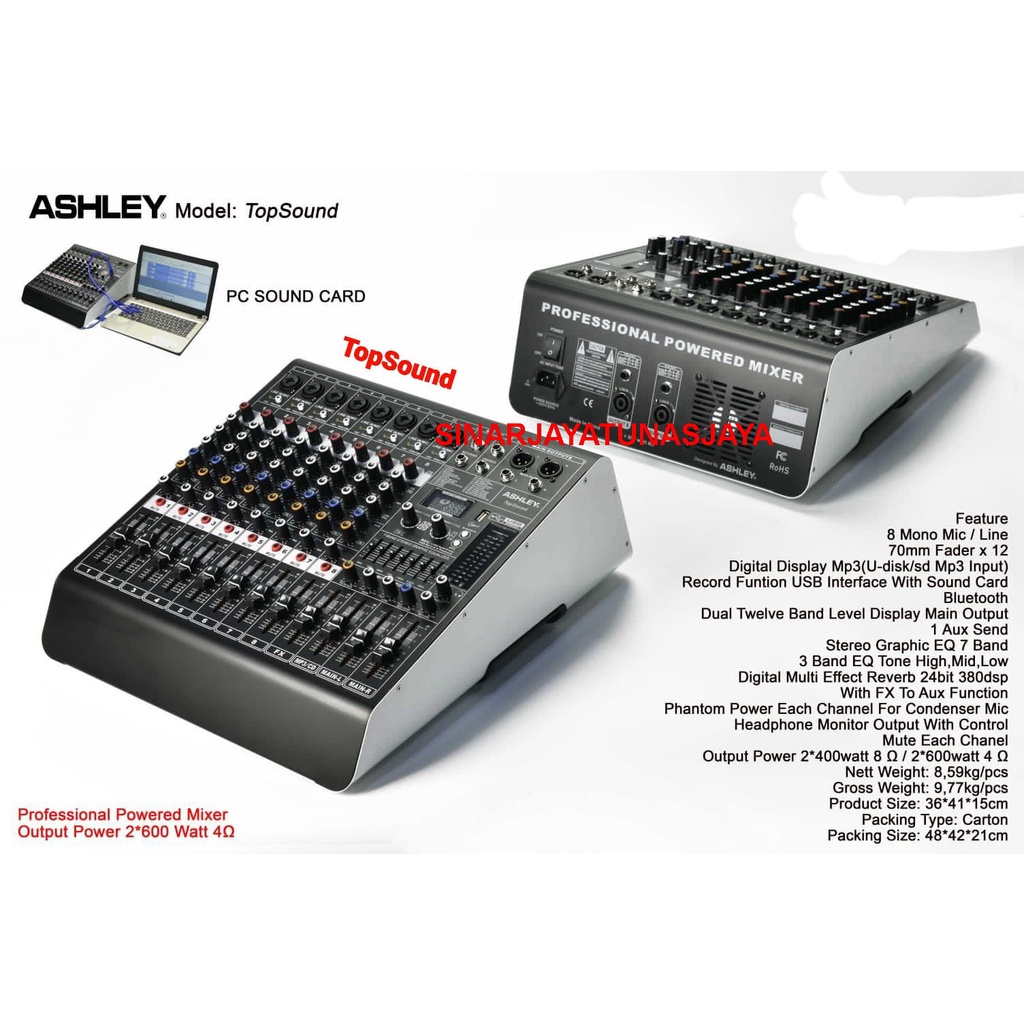 Power Mixer 8 channel Ashley TopSound Top Sound Recording PC ORIGINAL