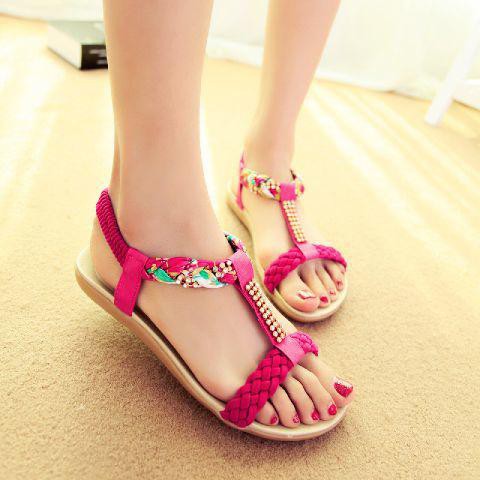 PROMO Sandal Flat Tali Kepang Permata (GSS01) Pink Fanta