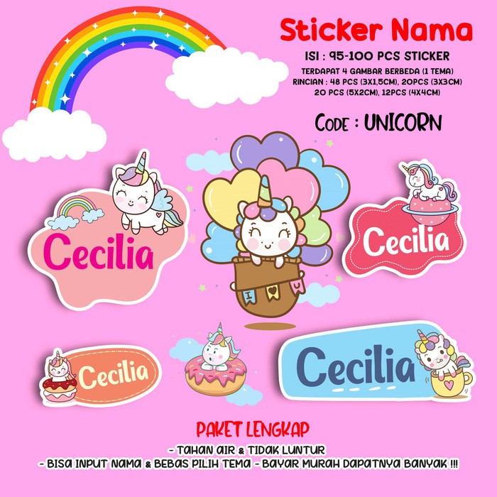 Jual Sticker / Stiker Label Nama Karakter Tema UNICORN Indonesia|Shopee