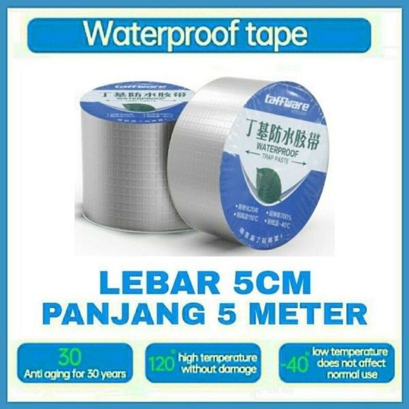 Lakban aluminium Anti Bocor 5cm x 5meter Aluminum Foil Butyl Super Tape Waterproof