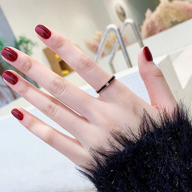 Cincin Titanium Wanita Anti Karat Asli Premium cicin Berlian Kristal Klasik Hitam Korea Aksesoris Wanita