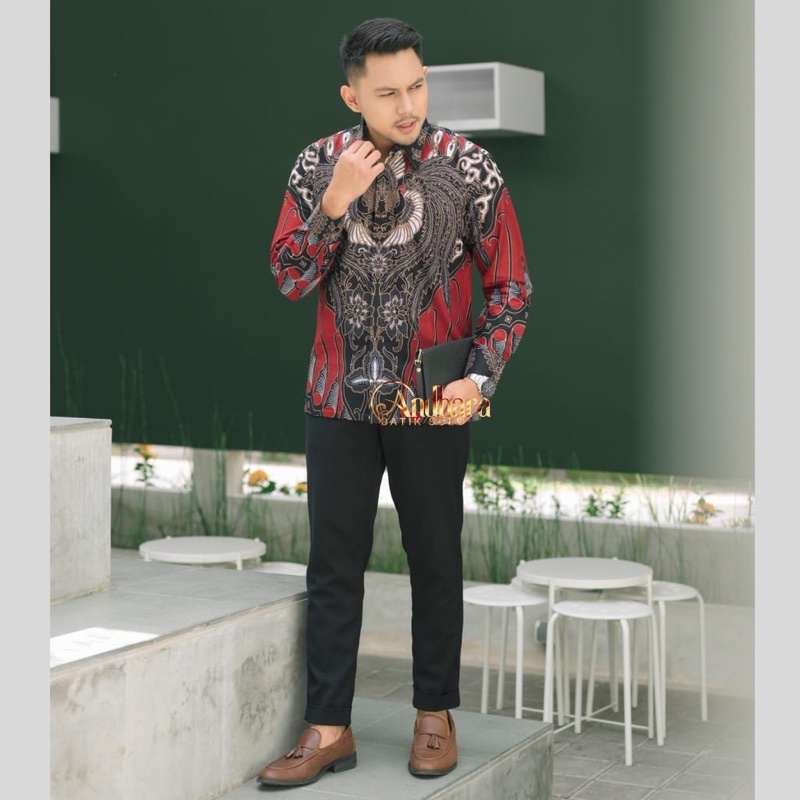 CAKRA MERAH BATIK PRIA PREMIUM KEMEJA BATIK PRIA LENGAN PANJANG FULL FURING