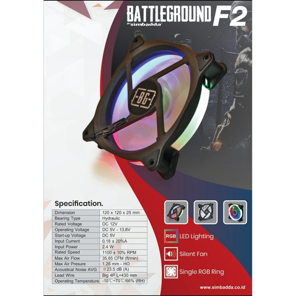 Simbadda BattleGround F2 RGB LED Fan Casing 12cm Fan Gaming