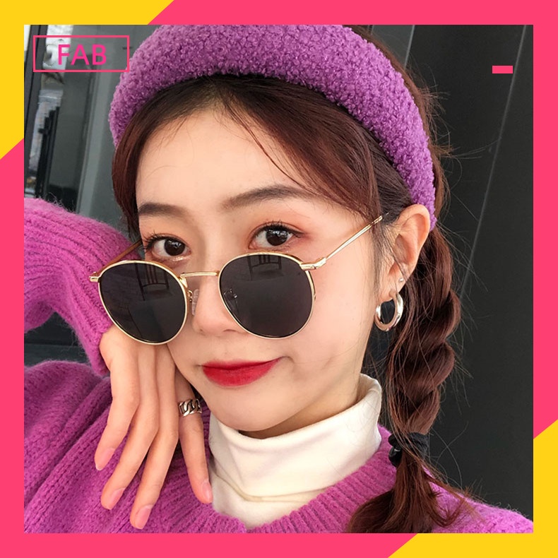 Kacamata Oval Retro gaya sama artis Korea Yoo In-na Fashion Metal Sunglasses unisex pria/wanita