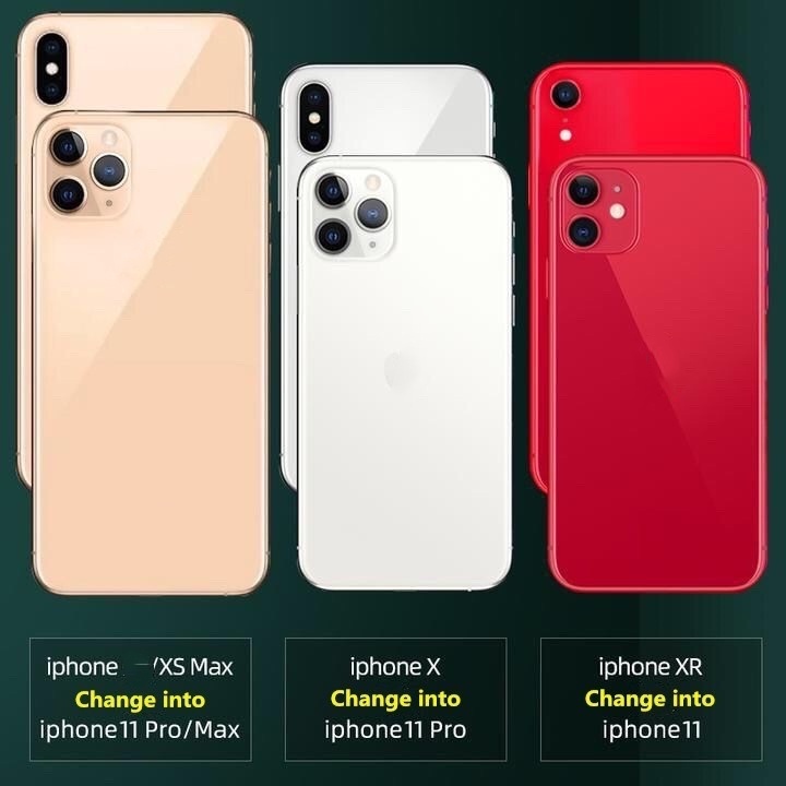 Compatible for iPhone X/XS changed to iPhone 11 Pro /xr changed to iPhone 11/xsmax changed to iPhone 11promax camera fake back cover