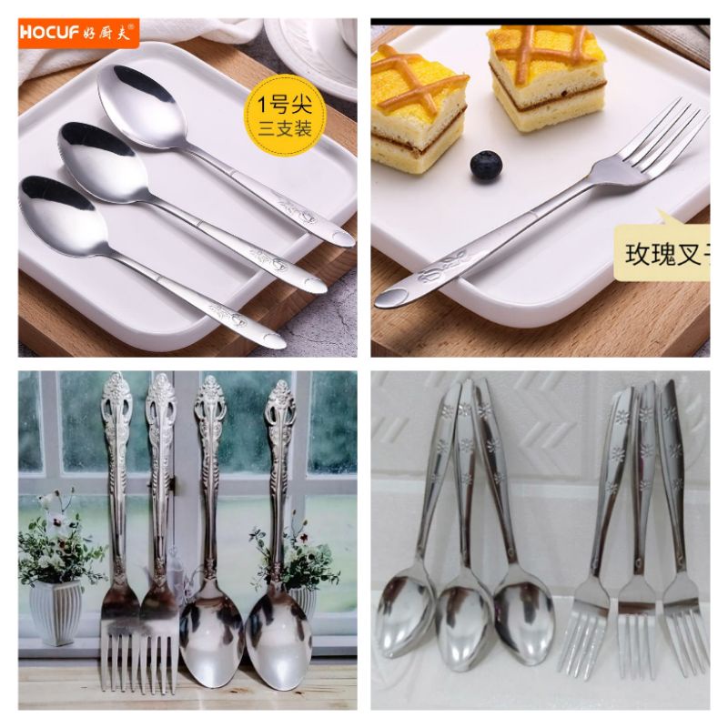 Promo!!!8 Model 12 Pcs/Sendok Makan Stainless/Garpu Makan/Sendok Bunga/Sendok Wayang/Sendok Bintang