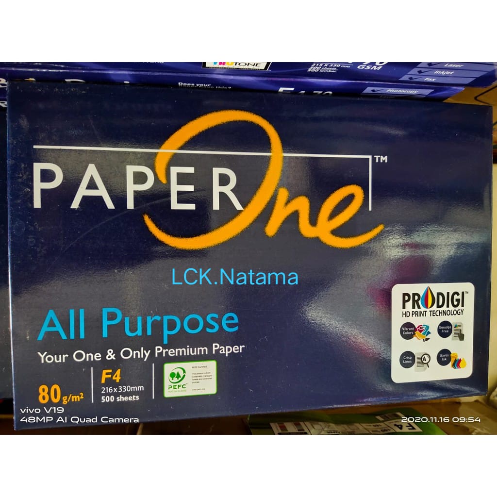 

PAPER ONE F4 (Folio) 80 Gsm - kertas hvs eceran lembaran per 10 lembar - hvs F4 (Folio)