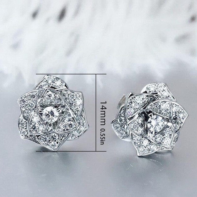 Anting Stud Bentuk Bunga Warna Silver Dan Emas Bahan Cubic Zirconia Untuk Wanita