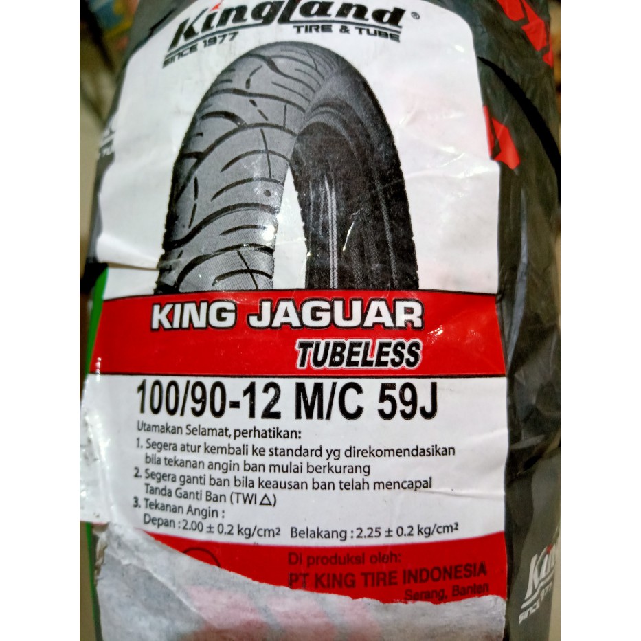 BAN LUAR TUBELESS KINGLAND 100/90-12 KING JAGUAR