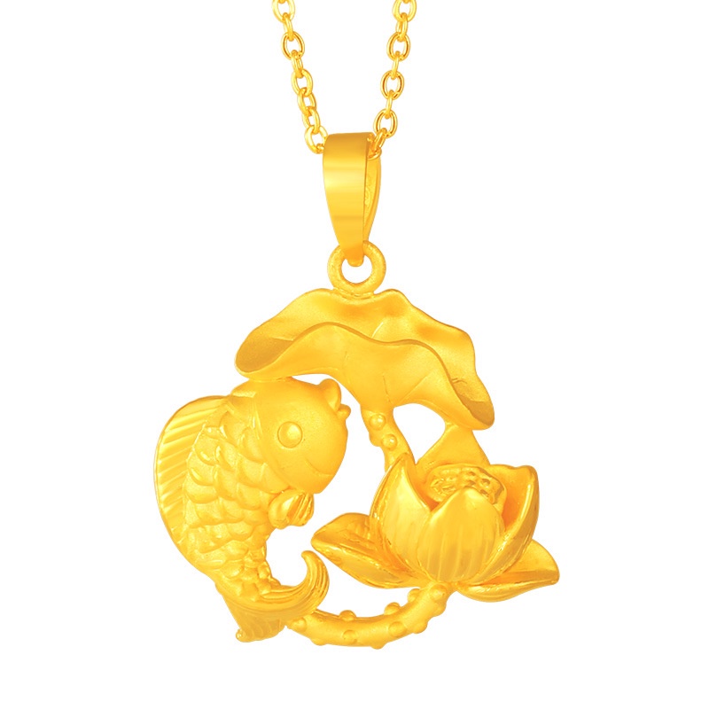 [Ready Stock]Fashion Gold-Plated Creative Lotus Fish Pendant Necklace