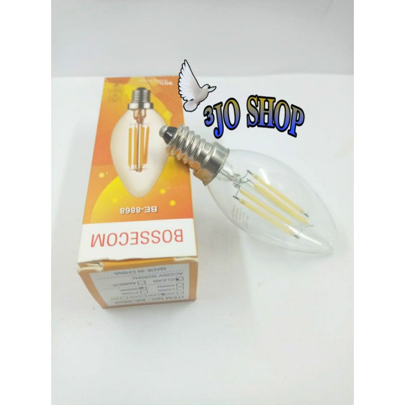 Lampu LED Filamen candle 4 Watt BOSSECOM Fitting E27 cahaya WW/W