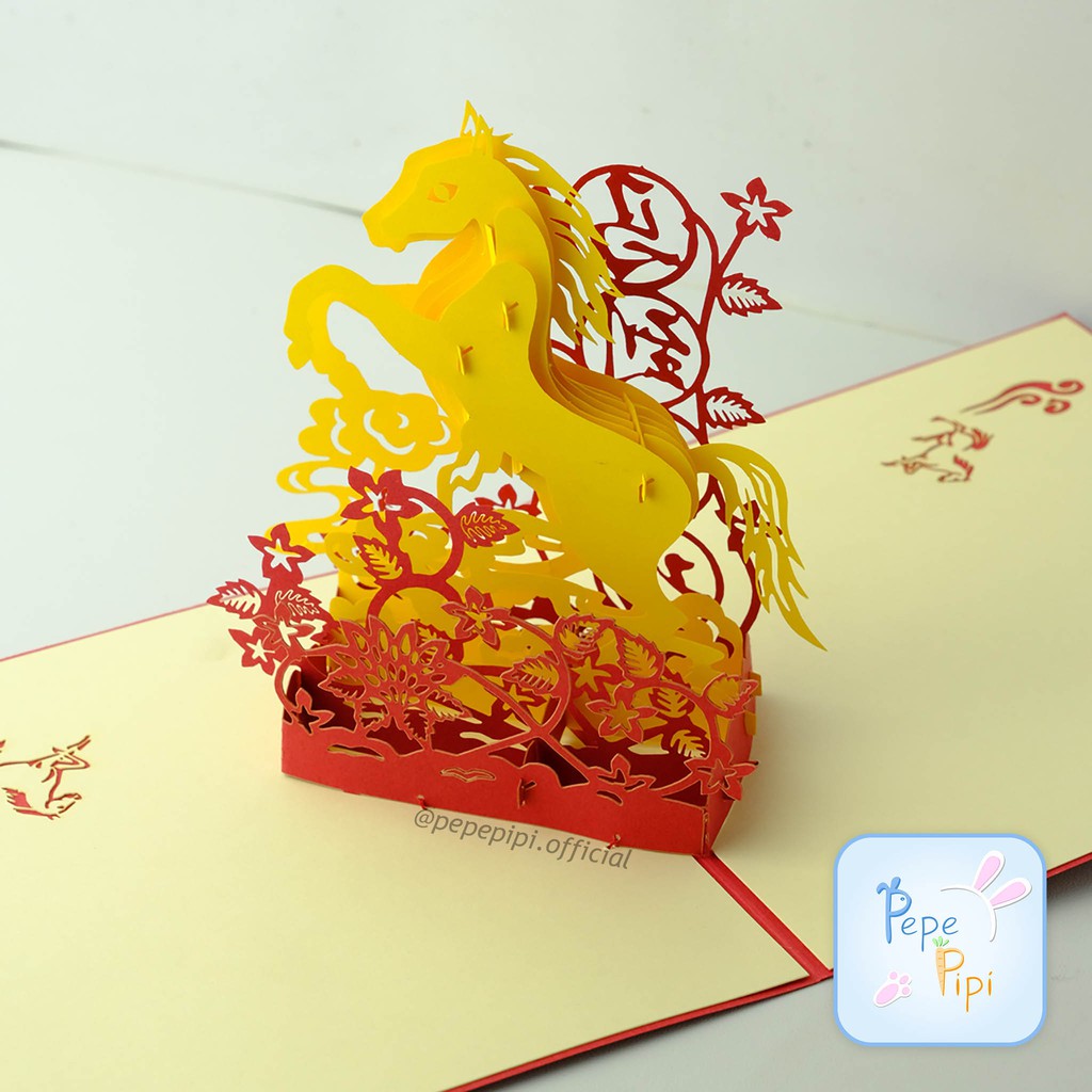 Pop Up Card Kuda Keberuntungan Kartu Ucapan 3D Rumah Baru Greeting Card