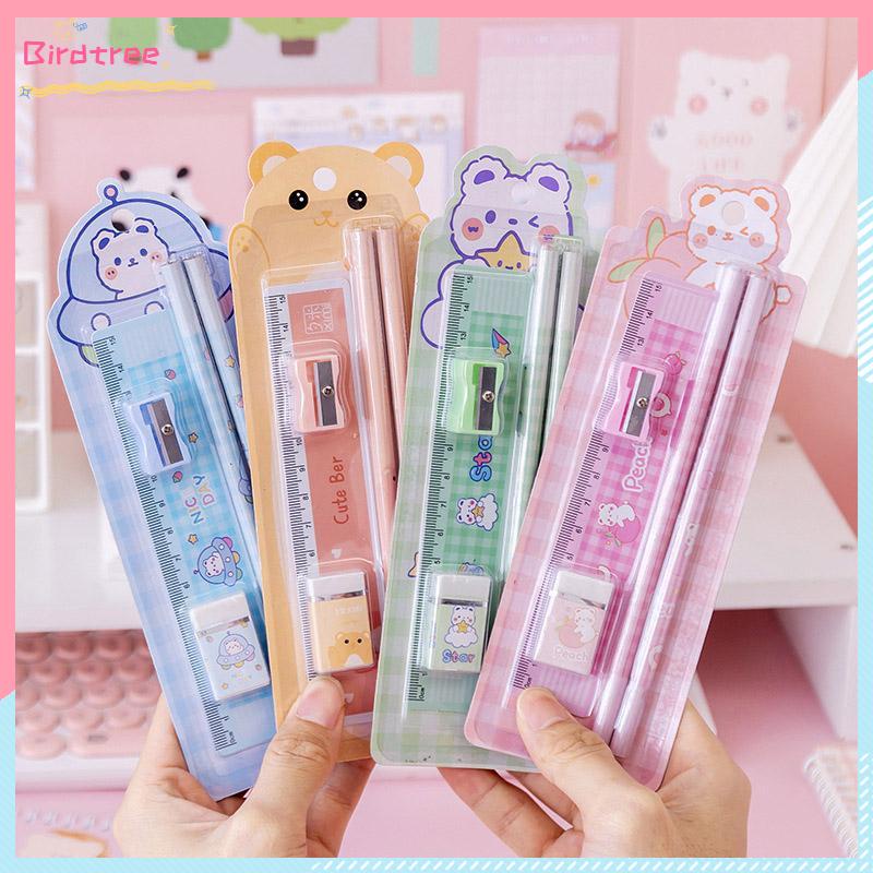 

[Readystock❤️COD]1 Juni Hadiah Liburan Set Alat Tulis Kartun Siswa Lima potong Rautan Penghapus Pensil- BS