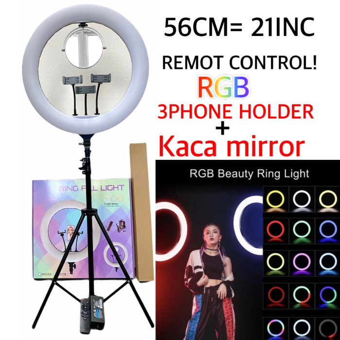 MIXIO 21INCH Ring Light RGB 56CM + Tripod 2M 3 Phone Holder + remot