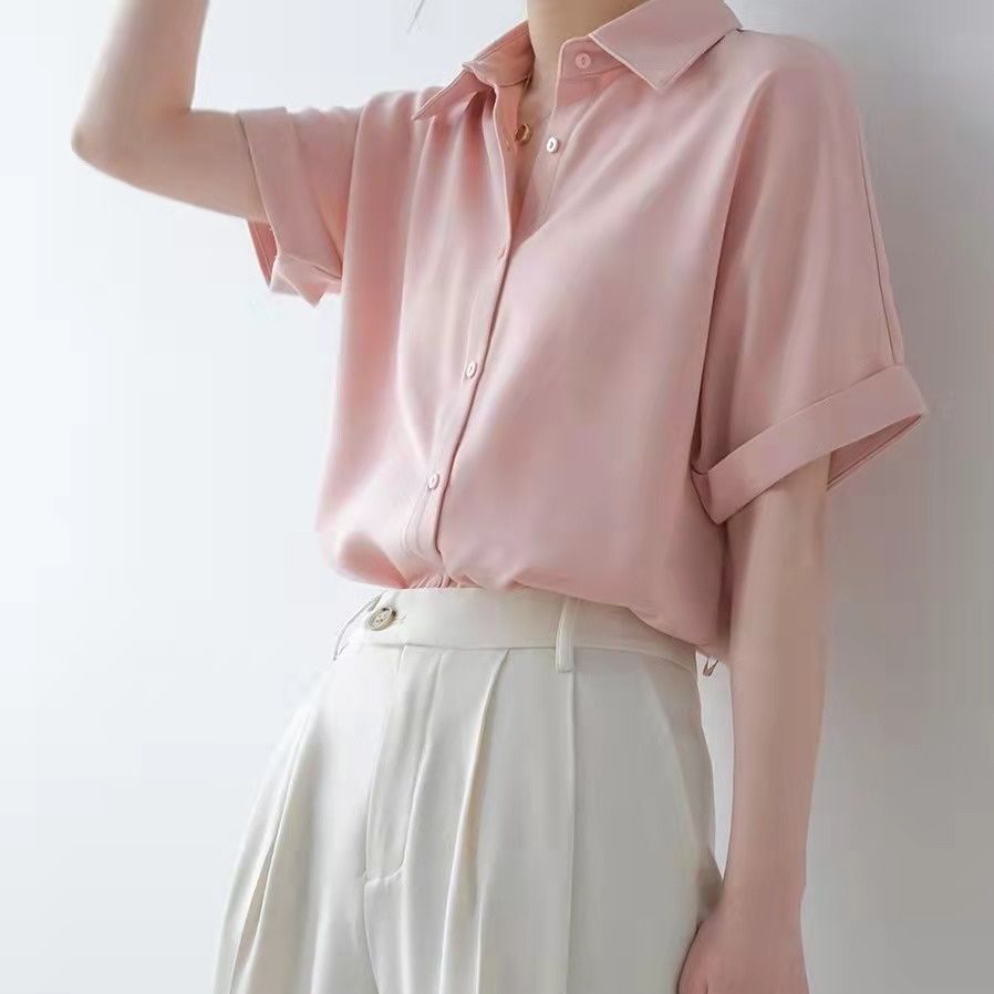 Korean Blouse Short Sleeve Plain Atasan Kemeja Lengan Pendek 2530 (S-XL)