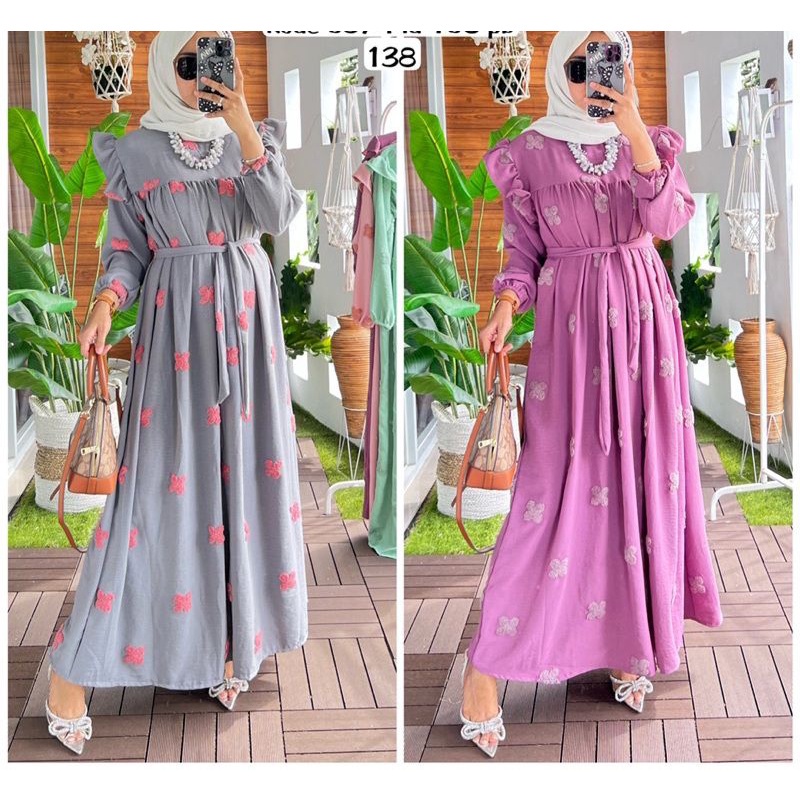 Gamis Crinkle Pompom Terbaru / Gamis Rubiah Terbaru / Gamis Jumbo Terbaru / Midi Dress Rubiah Terbar