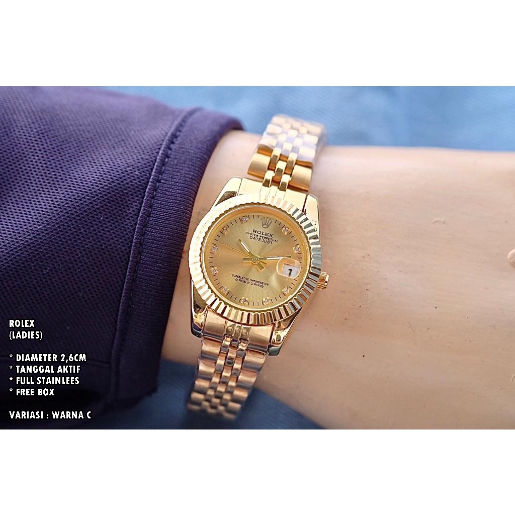 JAM TANGAN WANITA FASHION RANTAI BODY BULAT DIAMOND TANGGAL AKTIF