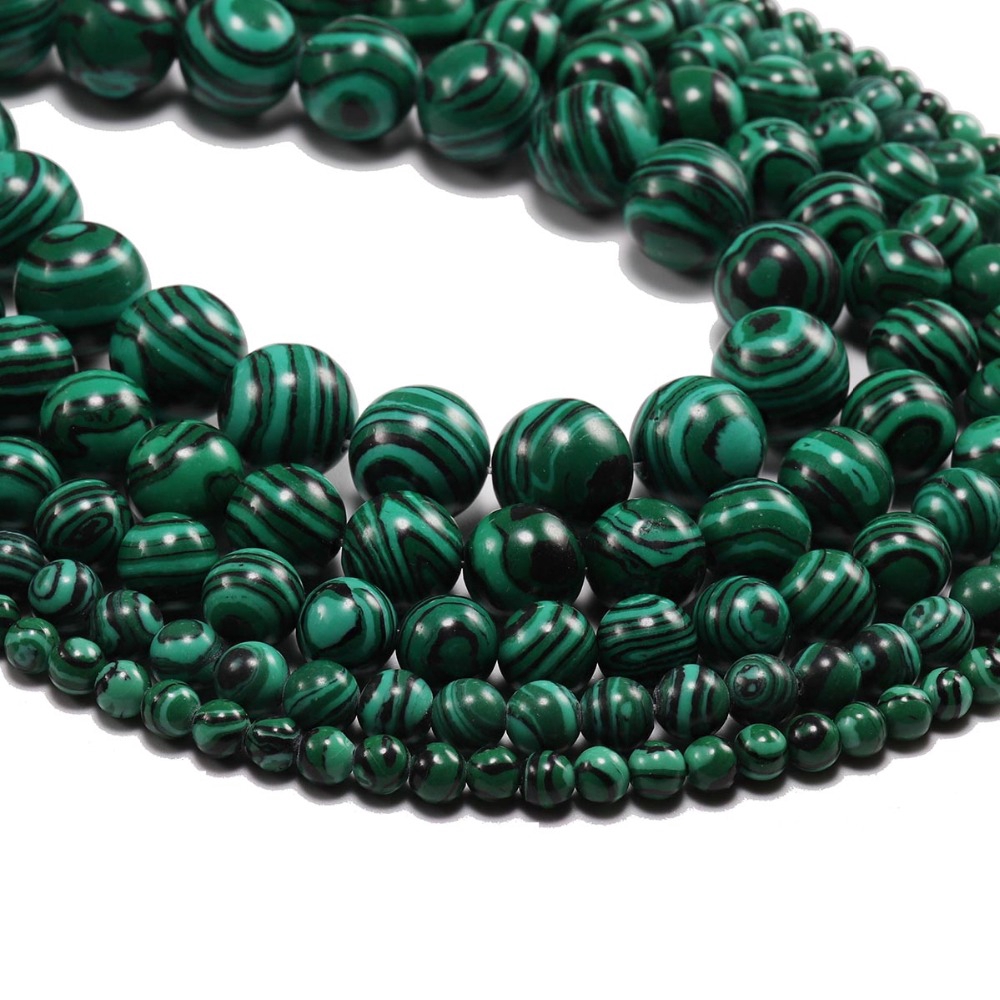 1 Untai / Lot Manik-Manik Batu Malachite Hijau Bentuk Bulat Ukuran 4 6 8 10 12mm Untuk Membuat Perhiasan Gelang Diy