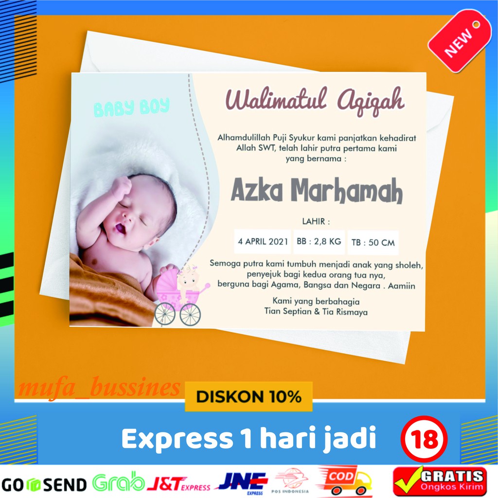 

Stiker Sticker Label Kartu Tasyakuran Tasakuran Kelahiran Aqiqah Aqiqoh Nama Bayi
