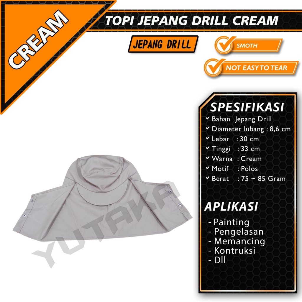 TOPI JEPANG DRIL warna cream/murah Topi Wellding Topi welding Kerpus bahan drill cream