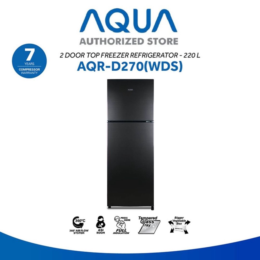 AQUA JAPAN AQR-D270(WDS) Kulkas 2 Pintu 220 Liter