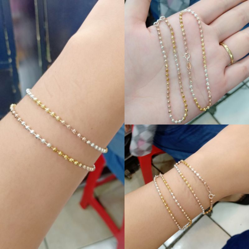 gelang biji lada ukir kombinasi /gelang perak asli silver 925 lapis emas /gelang fashion wanita