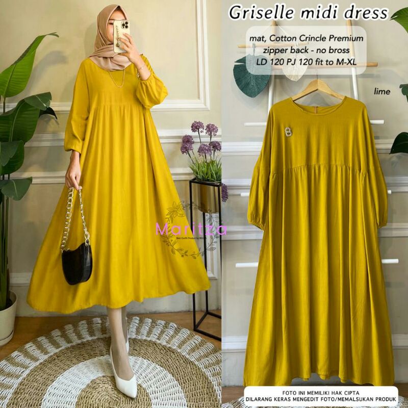 Seika Midi Dress Muslim Jumbo Ld 120 cm Bahan Crinkle Airflow Terbaru Motif Polos Kekinian