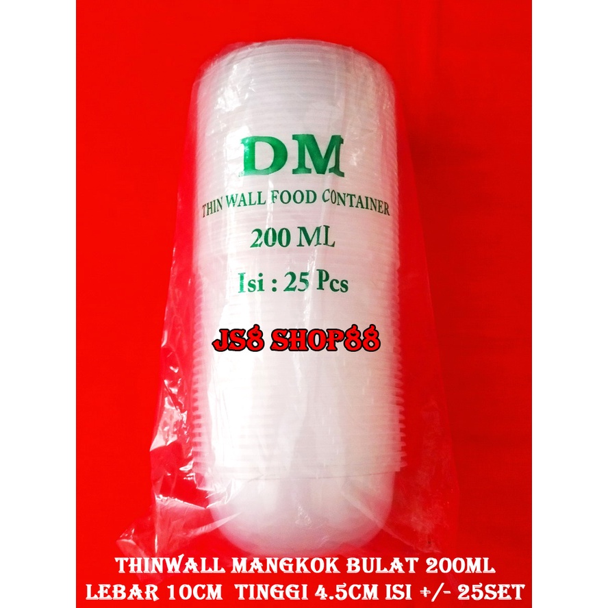 (PER DUS) THINWALL MANGKOK BULAT RATA + TUTUP 200ML DM ORIGINAL BERKUALITAS