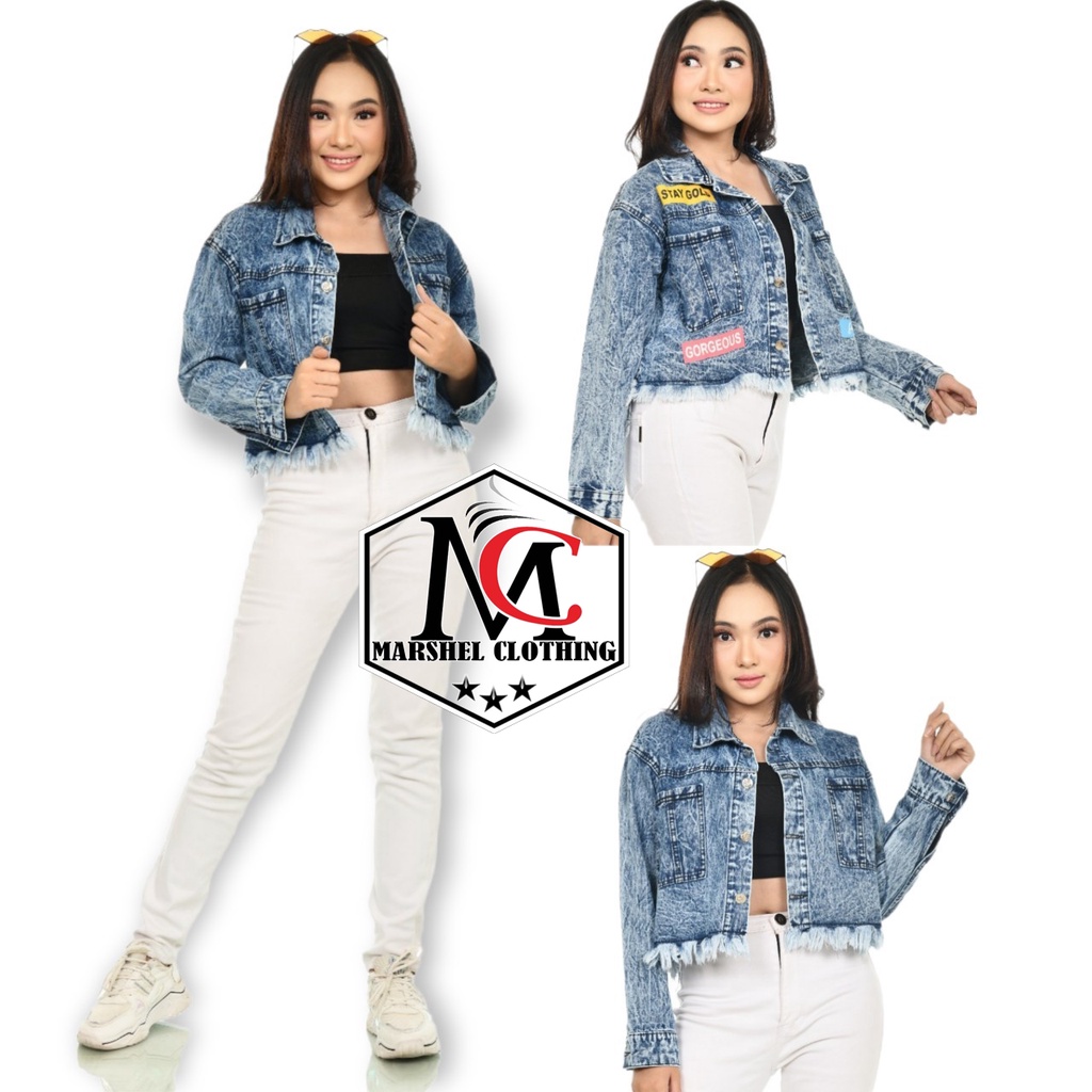 RCL - Jaket Jeans Crop Sobek Rawis / Jacket Lepis Body Pendek Snowblue Rumbai / Jaket Denim Snow Blue