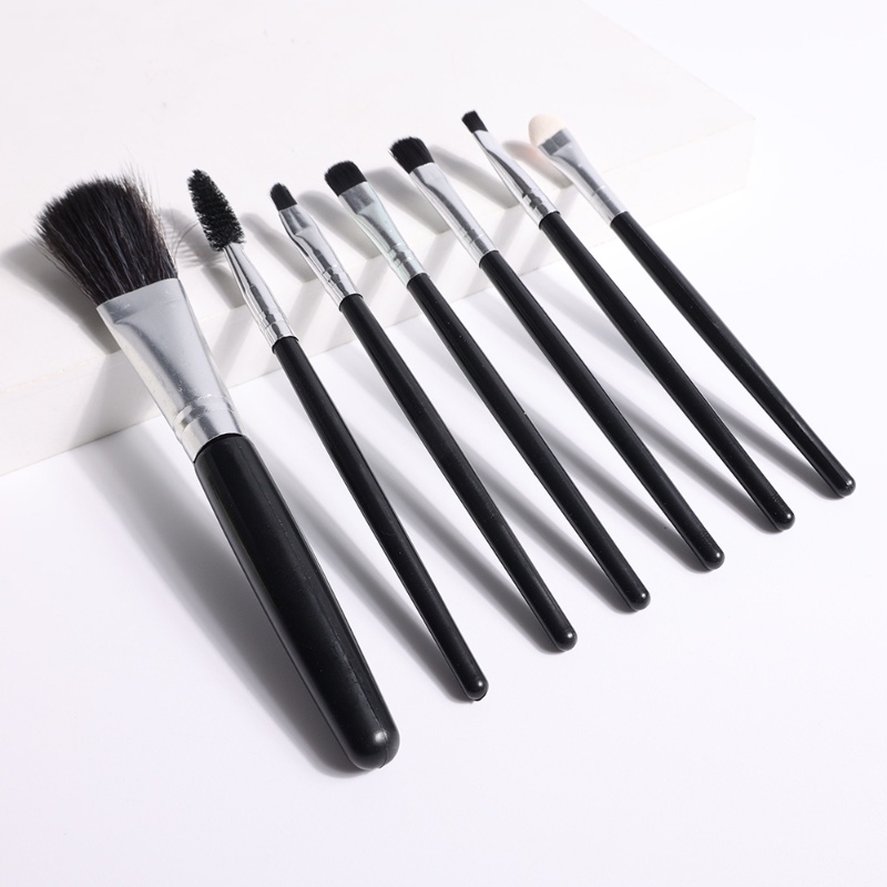 7pcs / Set Brush Foundation / Blush On / Concealer / Eyeshadow Dengan Bulu Lembut Warna Hitam