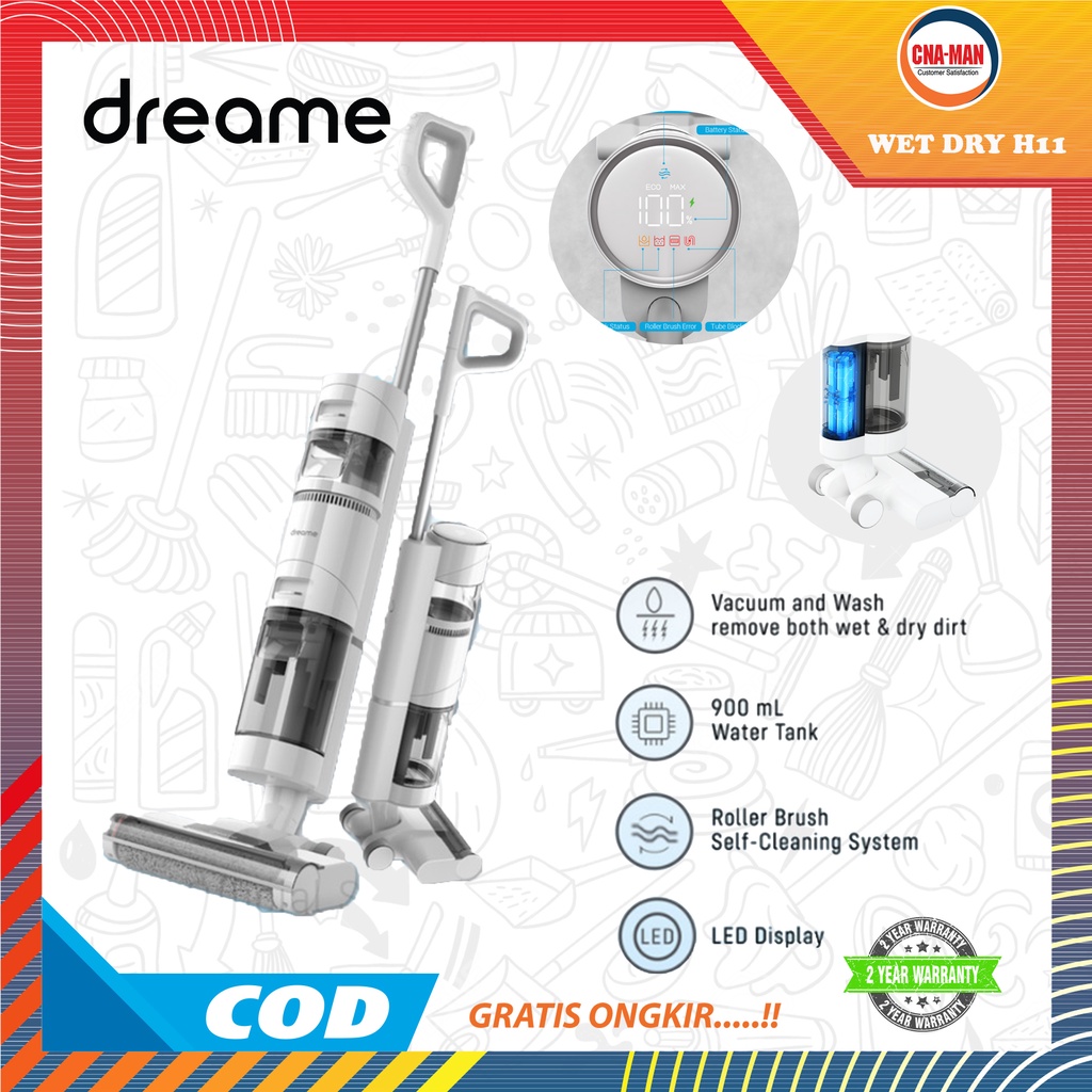 Dreame H11 Wet Dry Vacuum Cleaner Cordless Floor Wash Penyedot Debu