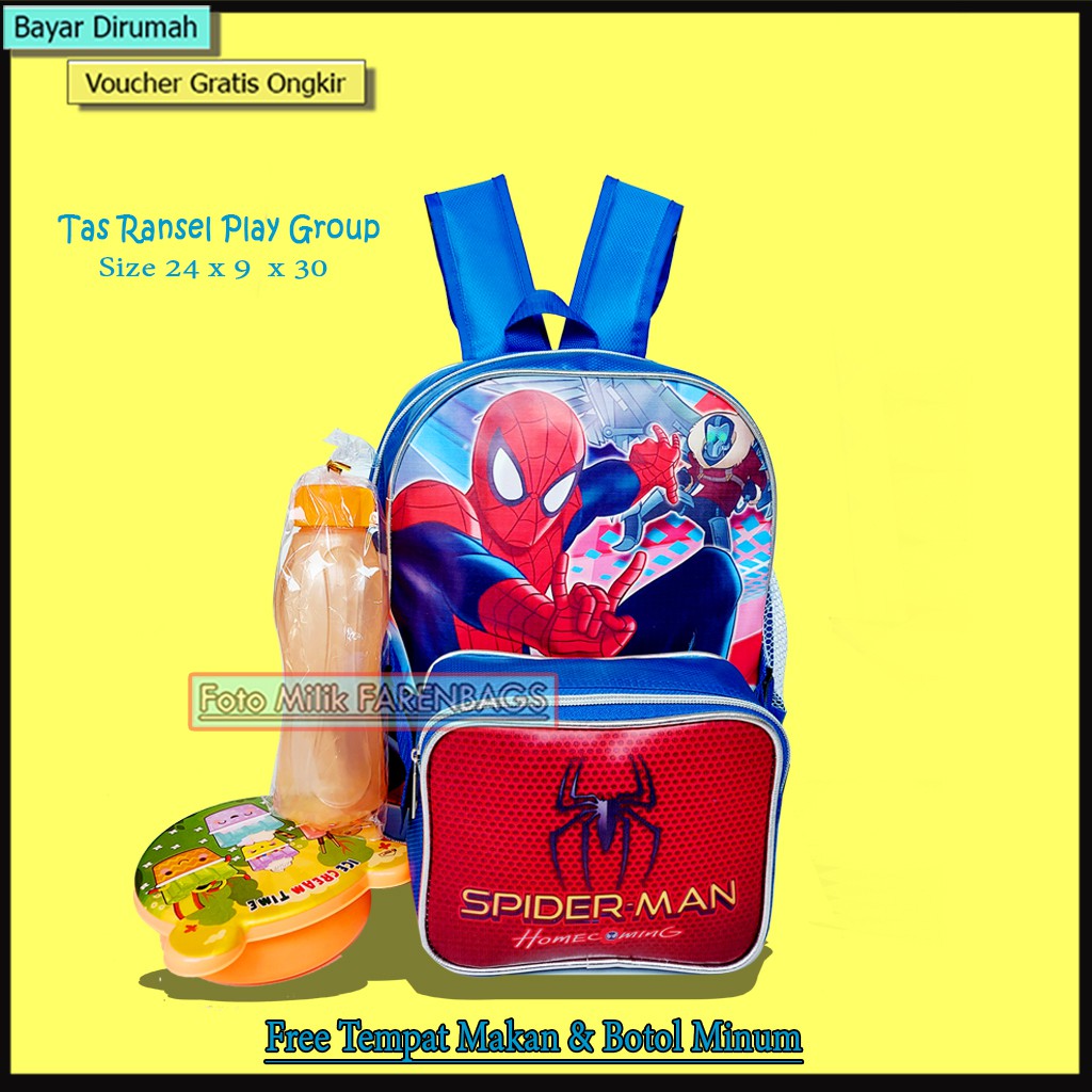 Tas Ransel Sekolah Anak Play Group 2 in 1 Free Botol Minum dan Tempat Makan Tas Anak laki-laki (Rul)