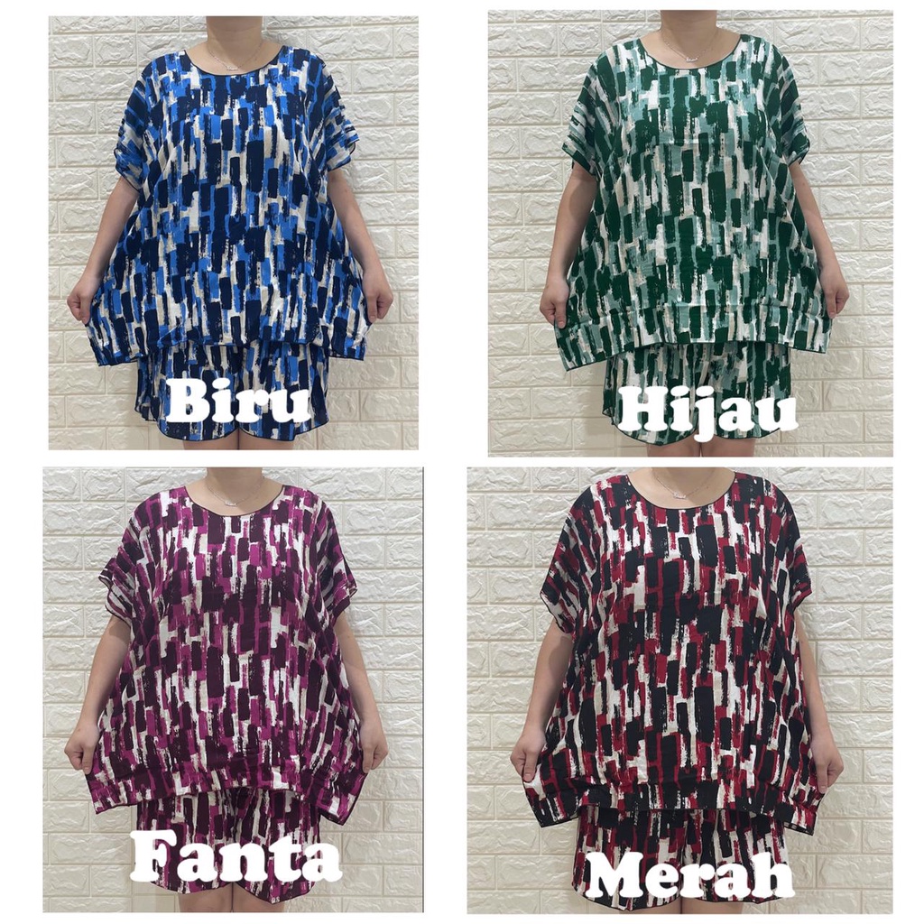 SETELAN BAJU TIDUR JUMBO RAYON MOTIF FIT TO XXXL MAX.85KG REAL PICT