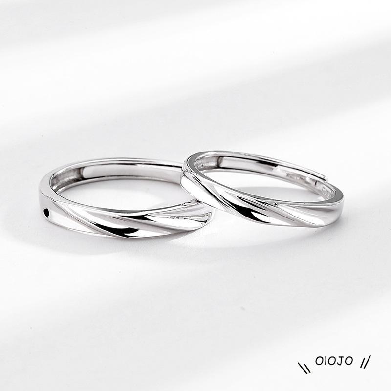 【COD】Cincin Pasangan Model Terbuka Adjustable Warna Silver Hias Berlian Imitasi Untuk Pria / Wanita