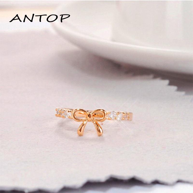 Cincin Korea Emas Cincin titanium Pria Wanita aesthetic keren Desain Pita Aksen Berlian Ring Jewelry ANTOP