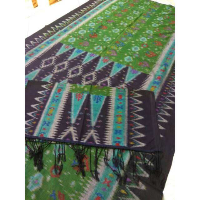 Kain tenun Troso Jepara blonket hijau mix selendang new