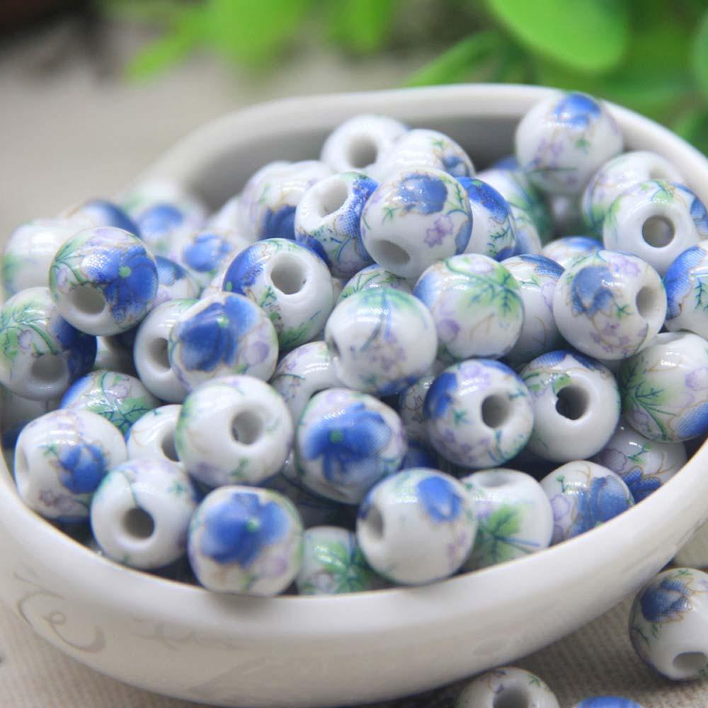 Needway   Manik-Manik Keramik DIY Bulat 10mm 10PCS Untuk Kalung Gelang Temuan Bunga Matahari