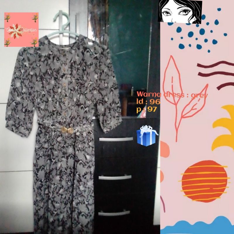 Dress Traveling Pesta Baju Wanita Preloved Abu-Abu Silver