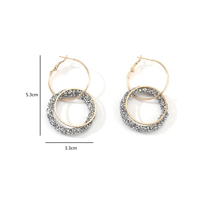 LRC Anting Tusuk Fashion Silver Zircon Circle Earrings F94599