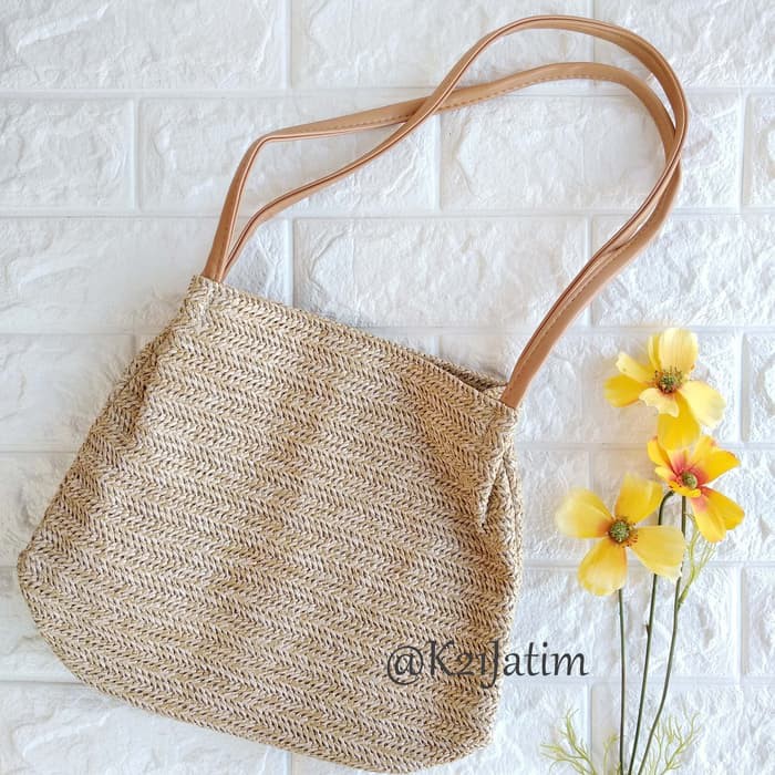 TW1828 Shoulder Bag Unik Motif Rajut Vintage-Coklat